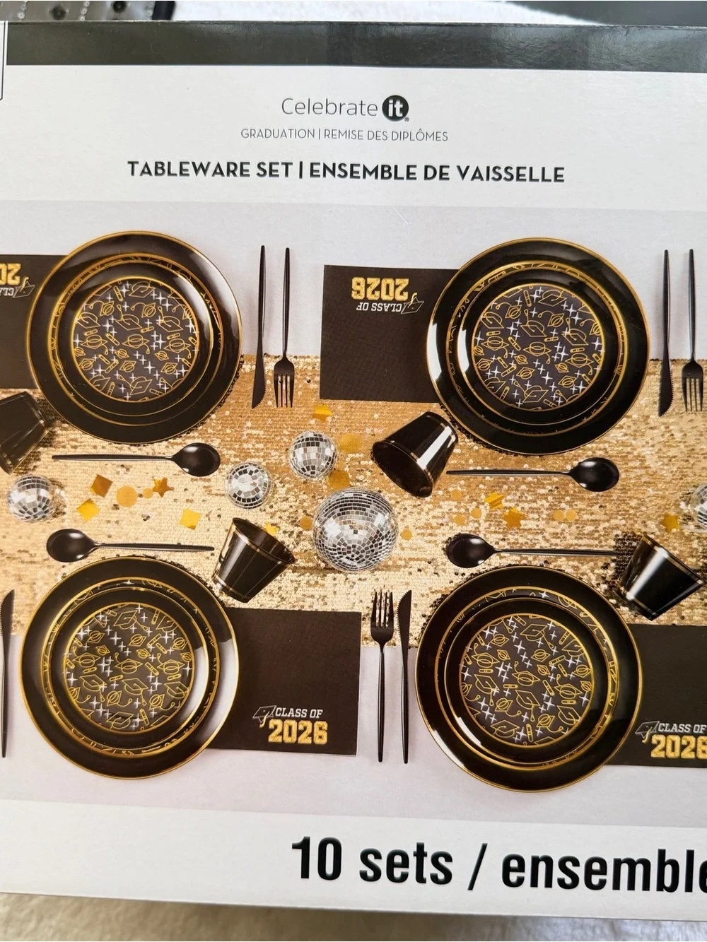 Celebrate It Black and Gold Graduation Party Tableware & Balloon Garland Set